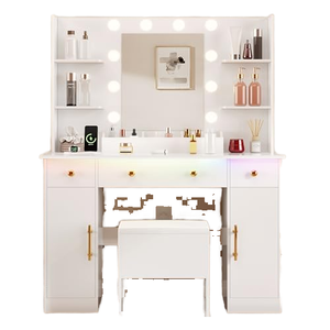 Modern <b>Vanity</b> Desk Large Drawers Removable Mirror Dimmable LED Lights 3 <b>Lighting</b> Modes Adjustable Bathroom Living Room 3D DESIGN - Product Image 1
