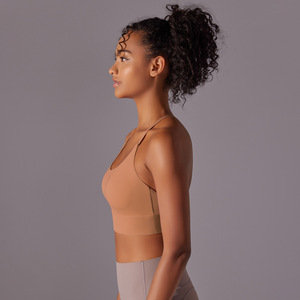 Women Halter U Neck Sports Bra Thin T <b>Back</b> Strap Removable Pads Yoga Bra <b>Low</b> Support Slim Stretch Athletic Crop <b>Top</b> OEM ODM - Product Image 4