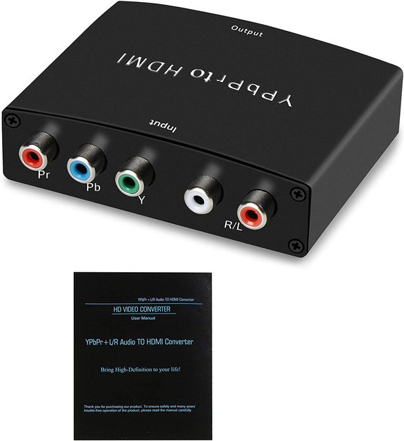 Component to HDMI Adapter YPbPr to HDMI Converter + R/L 5RCA RGB to HDMI Video Audio Converter Adapter