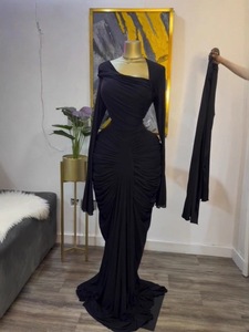 Elegante Abito <span class=keywords><strong>Lungo</strong></span> da Festa con Maniche Lunghe a Campana, Collo Alto, Drappeggiato e Schiena Scoperta - Product Image 2