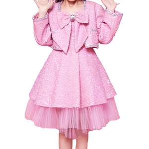 Personalizado <span class=keywords><strong>retro</strong></span> niños Bebé Rosa niñas Vestido ligero de lujo estilo arco princesa vestido con chaqueta - Product Image 6