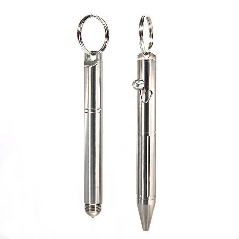 2 in 1 açık hediyeler anahtarlık tükenmez kalem Metal özel logo Mini cep gümüş cıvata eylem Survival savunma aracı cam kesici kalem