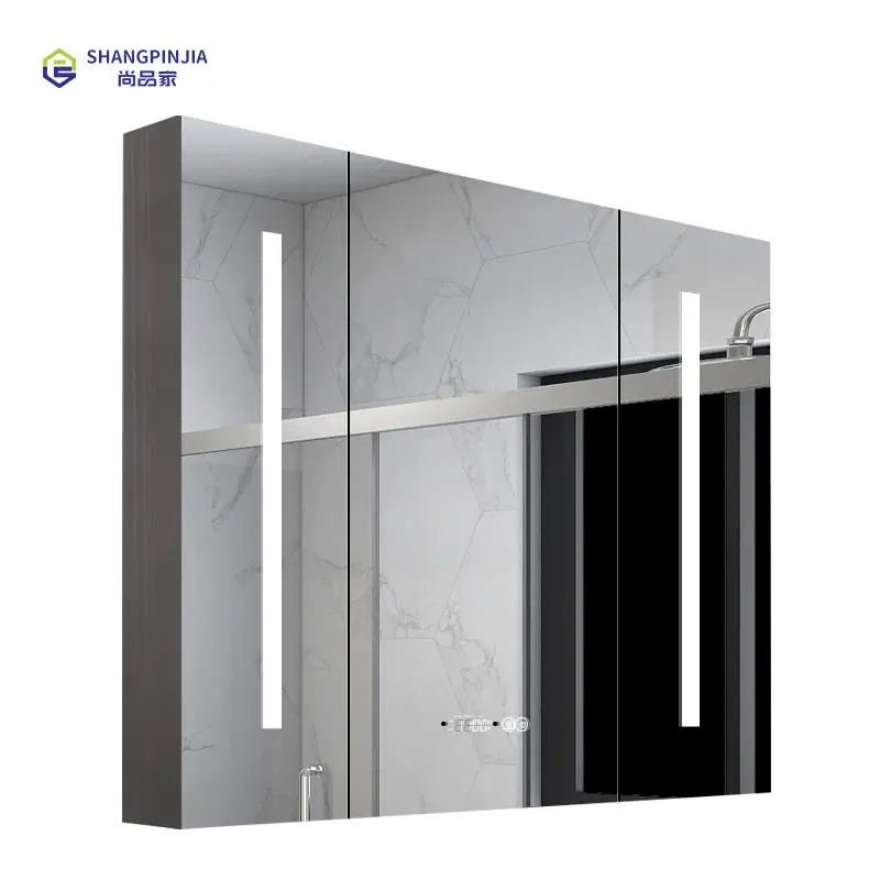 Three gray stainless steel intelligent mirror cabinet light anti-fog human body induction switch function bathroom mirror cabine