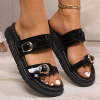 Sandales plates pour femmes à plateforme avec boucle métallique, bout ouvert, antidérapantes, imperméables, légères, séchage rapide, confortables et souples pour l'été