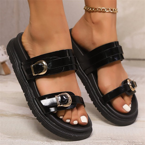 Women's Metal Buckle Flat Slides Outdoor Casual Thick Bottom Slippers Summer Comfortable Soft Sole Ladies <b>Beach</b> <b>Shoes</b> - Product Image 5