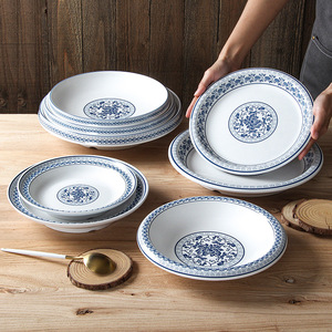 Xiangyuan <b>melamine</b> tableware <b>plates</b>, commercial imitation porcelain blue and white soup <b>plates</b>, restaurant and hotel cold dish - Product Image 1
