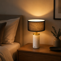 Lámpara de Mesa Moderna Recargable con Pantalla de Tela, Base de Mármol, Atenuación Táctil, 3 Colores, Luz Nocturna USB para Dormitorio, Mesita de Noche, Sala de Estar