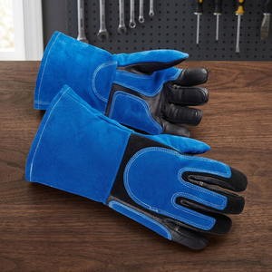 Blue Leather Work <b>Gloves</b> 14 Inch Straight Cuff Anti-Slip Abrasion Resistant General Purpose Safety <b>Gloves</b> - Product Image 2