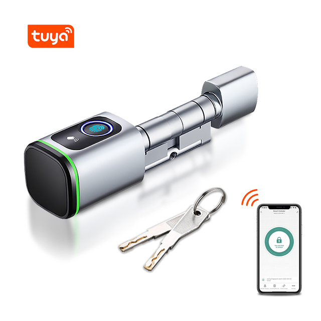 For EY-207 European Keyless Replacement Cylinder Smart Lock Tuya App Control Card Password Wi-Fi for Connectivity