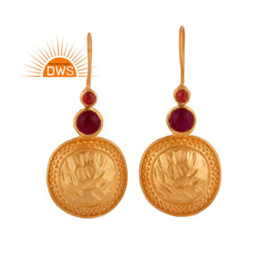 Ruby and Aventurine Gemstone Earrings Fashion Jewelry Wholesale Handmade 18k Gold Plated Brass Hook Earrings - Product Image 1