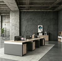 Bureau de travail commercial pour deux personnes avec fente pour carte d'employé, ensemble chaise et bureau d'ordinateur en PVC, design moderne