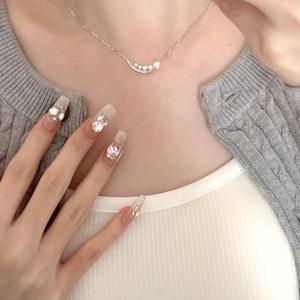 Collar de Plata de Ley S925 con Diseño de Luna para Mujer, Textura Plegada Delicada, Cadena de Clavícula con Forma de Media Luna de Lava, Gargantilla Sencilla para Suéter, Moda - Product Image 4