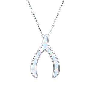 Collar con Colgante de Hueso de la Suerte de Plata de Ley 925 con Ópalo, Joyería de Moda - Product Image 1