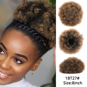 BELEZA 1B/T27 <span class=keywords><strong>Chignon</strong></span> court naturel bouclé afro avec cordon de serrage, extensions de cheveux naturels effet chenille - Product Image 1