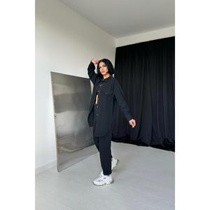 Conjunto de Traje para Mujer en Tela Oxford 100% Poliéster, Pantalones con Botones a Presión, Camisa Larga, Corte Holgado, Estilo Casual - Product Image 3