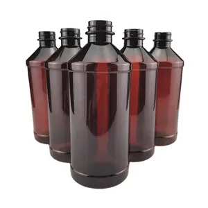 16 Oz Pet Cilinder Amber Plastic Fles Voor Vloeibare Geneeskunde Met Crc Dop