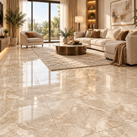 Carreaux de sol de luxe en porcelaine beige veinée marbrée 60x60 pour projets résidentiels et commerciaux