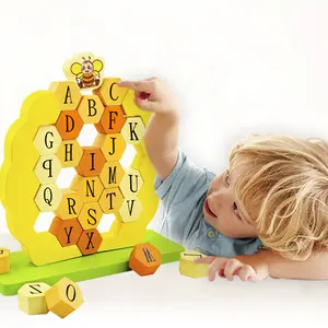 لعبة إنجليزية للأطفال, لعبة تعليمية للأطفال على شكل إنجليزي ، لعبة مكدسة عالية ، لعبة على شكل نحلة مفككة ، مكعبات خشبية للتكديس