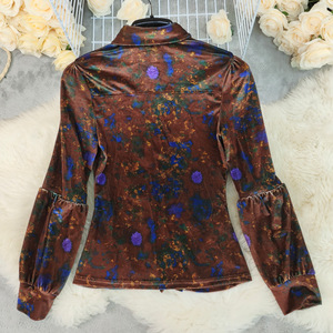 Camicette Casual <span class=keywords><strong>in</strong></span> <span class=keywords><strong>Velluto</strong></span> a Maniche Lunghe di Alta Qualità, Stile Vintage Floreale per <span class=keywords><strong>Donna</strong></span>, Maniche a Balze Traspiranti per Autunno/Primavera - Product Image 5
