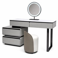 Ensemble de meubles de coiffeuse en MDF de qualité E1 avec plateau en pierre frittée, miroir LED trois couleurs et tiroirs à fermeture douce pour chambre à coucher