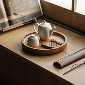 Guanlan Walnut Wood Round Tea Tray Dry Brewing <b>Table</b> Chinese Style Solid Wood Multi Functional <b>Pot</b> Stand - Product Image 1