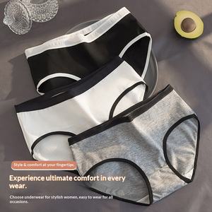 Ropa Interior de Algodón para Mujer, Color Negro, Blanco y Gris, Simple, Cómoda, Transpirable, Antibacteriana, de Cintura Media, para Uso Diario - Product Image 4