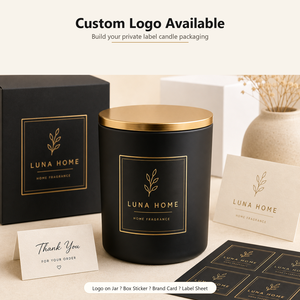Bocaux à bougies de luxe noirs et dorés avec couvercle en métal doré et boîte cadeau pour marques à label privé, logo personnalisé - Product Image 4
