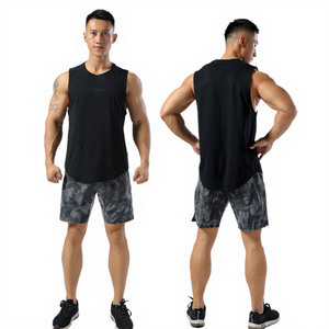 Camiseta sin mangas negra para hombre, cuello redondo, color sólido, transpirable, tejida, para entrenamiento, gimnasio, ropa informal de fitness - Product Image 1
