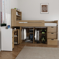 Lit superposé en bois robuste avec bureau et armoire intégrés pour hôtel, auberge, chambre d'étudiant, petit espace de rangement