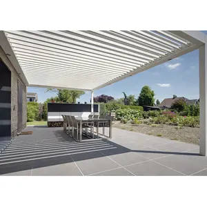 OEM铝木颜色复合防水百叶窗屋顶自动便宜电动铝遮阳篷和百叶窗屋顶系统