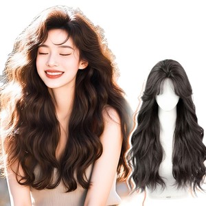 Perruque longue bouclée BF avec frange latérale, ondulations lâches, en fibre haute température, sans colle, pour toutes les formes de visage - Product Image 1