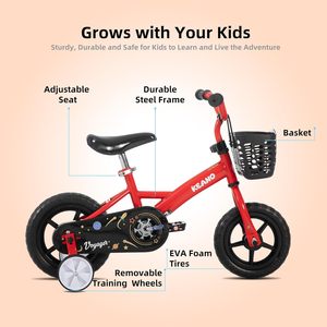 Vélo enfant <span class=keywords><strong>pas</strong></span> <span class=keywords><strong>cher</strong></span> 12 pouces à une vitesse pour garçons et filles de 2 à 4 ans avec roues d'apprentissage, panier amovible et poignée parentale - Product Image 2