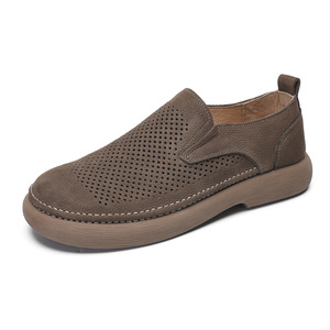 Chaussures bateau en cuir véritable à enfiler, bout rond, semelle extérieure en caoutchouc respirante, toutes saisons, semelle intermédiaire en EVA - Product Image 4