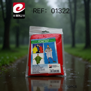 Poncho d'urgence Mnj rouge, taille unique, protection contre la pluie par tous les temps pour enfants et adultes, lot de 12 pièces - Product Image 3