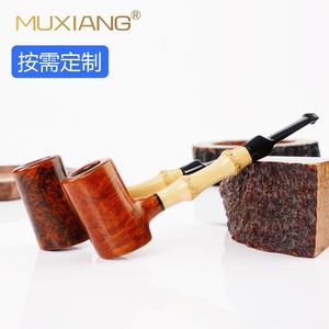 Muxiang Handmade Solid Wood Bamboo Joint Pipe Straight Briarwood Tobacco Pipe Desktop Style Hammer Shaped Customizable - Product Image 1