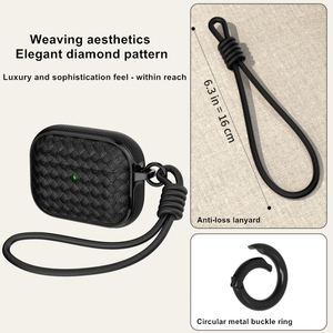 Étui pour écouteurs en TPU à texture cuir tressé pour AirPods 5 4 pour AirPods <span class=keywords><strong>Pro</strong></span> 3 2 Housse de protection antichoc avec cordon porte-clés - Product Image 2