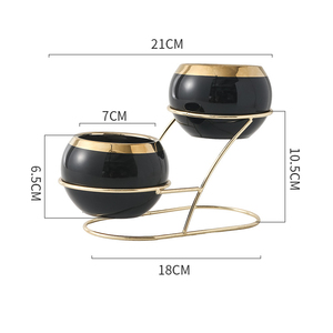 Maceta redonda de cerámica chapada en oro de mesa con logotipo personalizado, maceta de cactus suculenta con soporte doble de hierro - Product Image 5