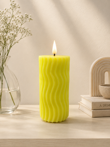 Ribbed Wavy Textured Flame Less LED Candle <b>Paraffin</b> Wax Flickering Fake Flame Lamp Stacked Double Layer Pillar Handmade Scented - Product Image 2