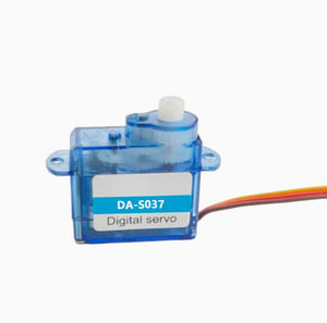 Servomotor digital DA-S037 con carcasa transparente azul y cable de tres hilos para robótica y proyectos de bricolaje - Product Image 1
