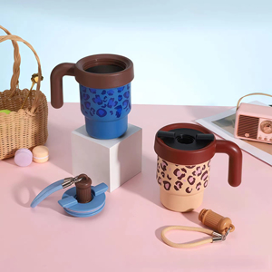 Custom 2 in 1 <b>Straw</b> <b>Lid</b> Portable 610ml Modern Leopard Stainless Steel Thermal Insulated Reusable Milk Coffee <b>Cup</b> Gifts - Product Image 3