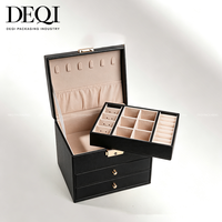 DEQI Vente en gros en stock, boîte de rangement à bijoux de voyage multicouche en cuir, organiseur de bijoux de luxe pour femme