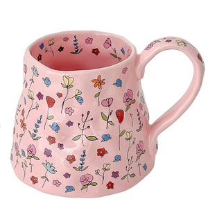 Tasse à thé florale girly de 20 oz pour femmes, cadeaux pour la fête <span class=keywords><strong>des</strong></span> mères, grande tasse à café en céramique rose, fleur mignonne avec une grande poignée - Product Image 1