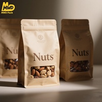 Sachets d'emballage Miaowadi en papier kraft noir mat avec fermeture éclair, fenêtre et base stable pour thé, aliments secs, fruits, noix et café