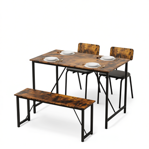 Ensemble de salle à manger moderne industriel 4 pièces avec table en bois, 2 chaises et banc pour cuisine ou salon, meubles de maison - Product Image 1