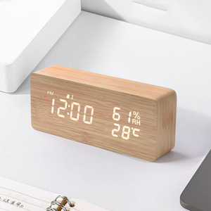 Japanese Smart Radio Controlled Clock Led Wooden Digital Temperature Humidity Display Rectangular Desk Clock - Product Image 3