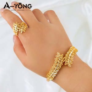 Độc Đáo Hồi Giáo 18K Vàng Mạ Đồng Vòng Tay Và Vòng Đeo Tay Thiết Lập Phụ Nữ Đồ Trang Sức Lá Vòng Đeo Tay Thiết Lập - Product Image 6