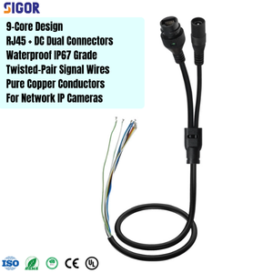 Câble réseau RJ45 + DC 9 broches à âme en cuivre, isolation PVC/PTFE, étanche pour caméra de sécurité, caméra IP, faisceau de câblage audio-vidéo - Product Image 1