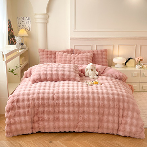 Usine en gros épaissi fourrure de lapin couleur Pure bulle Style lapin fourrure lait velours ensemble hiver <span class=keywords><strong>couvre</strong></span>-<span class=keywords><strong>lit</strong></span> ajusté ensemble de literie - Product Image 1