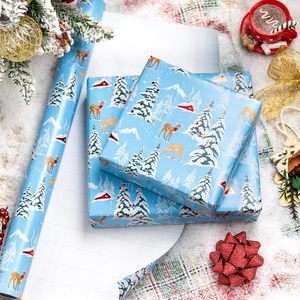 Christmas gift wrapping <b>paper</b> with colorful cartoon reindeer and Christmas tree <b>patterns</b> Multiple colors options customizable - Product Image 2