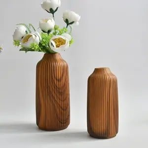 Stoneware Vintage Studio Pottery Vase Matte Wood Ceramic Vase Home Decor Office Decoration Wood Pattern Ceramic Flower vase